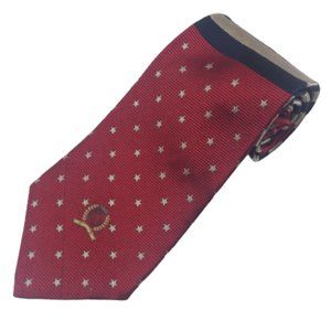 Tommy Hilfiger Men's Necktie Patriotic Stars Stripes Red Gold Blue Italian Silk